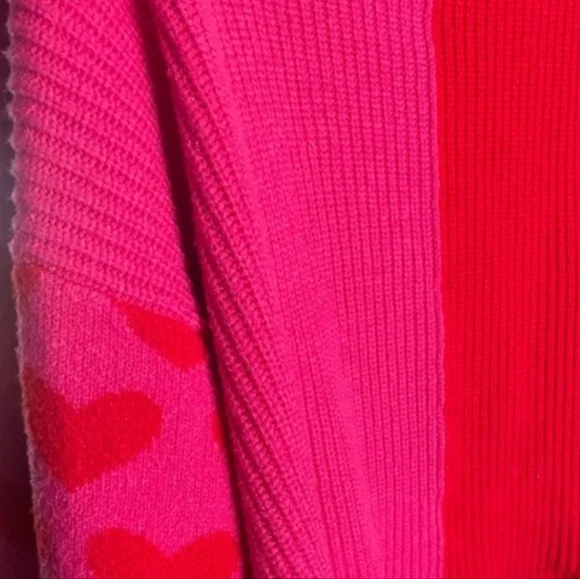 Miami Red and Hot Pink Heart Puff Sleeve V-Neck Oversized Crop Sweater - Picture 8 of 11